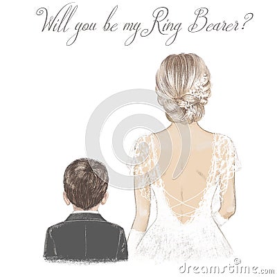 Bride and Ring Bearer. Hand drawn illustration Vector Illustration