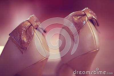 Bride's high heels with bowtie Stock Photo