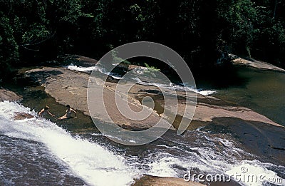 Waterfall (Cachoeira Veu da Noiva), at Itatiaia National Park, in Mantiqueira Mountains. The Itatiaia National Park Stock Photo