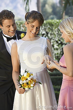 Bride Showing Ring To Her Friend Stock Photo