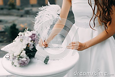 Bride signs Stock Photo