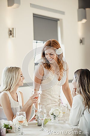 Bride Socialising with her Guests Stock Photo