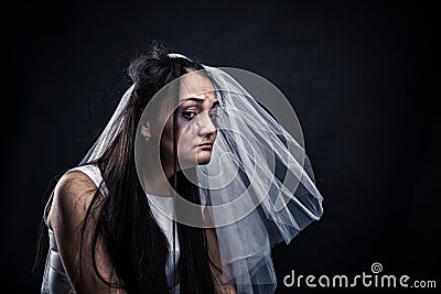 Bride with tearful face, unhappy marriage Stock Photo