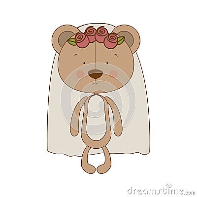 Bride teddy bear character icon image Vector Illustration