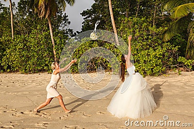 Bride Throwing Bouquet Stock Photo