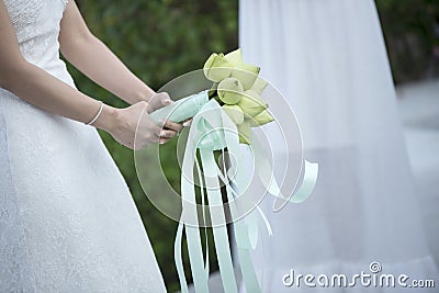 Bride throwing flowers wedding Stock Photo
