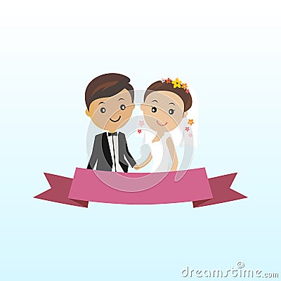 Bride and groom holds hands and loves each other Vector Illustration