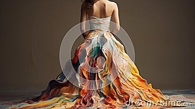 Colorful Paint Dress: A Masterpiece Of Sculpted Flowing Textures Stock Photo