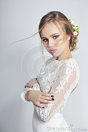 Bride before the wedding ceremony, a perfect figure of the bride Stock Photo