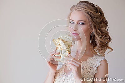 The bride is white chocolate candy wedding portrait Stock Photo