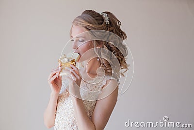 The bride is white chocolate candy wedding portrait Stock Photo