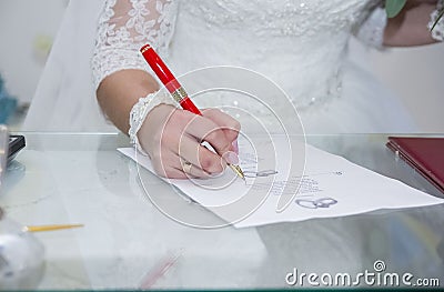 Bride rospisyvaetsja in document Stock Photo