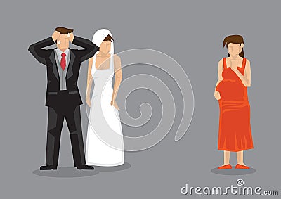 Bridegroom Feeling Stressed Confronted by Pregnant Girlfriend Ca Vector Illustration