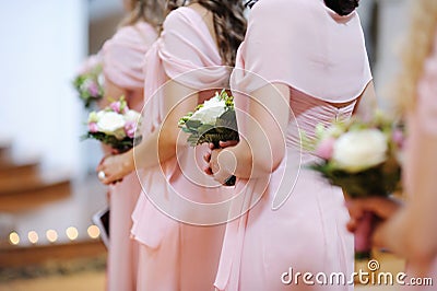 Bridesmaids With Bouquets Stock Photo