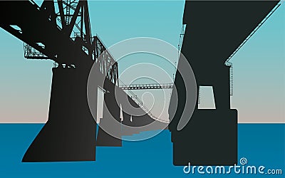 Bridge above blue river Vector Illustration