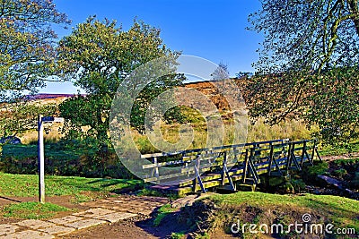 Bridge across Burbage Brook, near Padley Gorge, Grindleford, East Midlands. Stock Photo