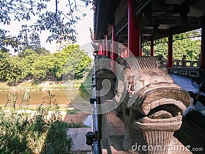 A bridge across the longgang river in longyuan park, shenzhen, China. Stock Photo