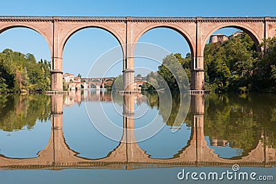 Bridge in Albi and its reflection Stock Photo