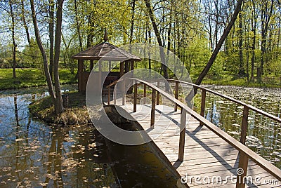 Bridge and alcove in the park Stock Photo