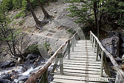 Bridge along the trail to the Torres del Paine at the Torres del Paine National Park, Chilean Patagonia, Chile Stock Photo