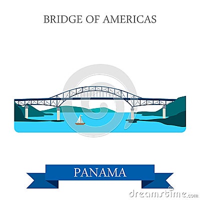 Bridge of Americas in Panama vector flat attraction landmarks Vector Illustration