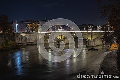 Bridge of Angels near to Sant` Angelo Castel and Vatican City with view of Tiber River. View in the nigth. Stock Photo