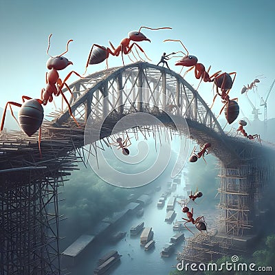 A Teamwork Marvel as Industrious Ants Construct a Path to Success. Generative ai for illustrations Cartoon Illustration