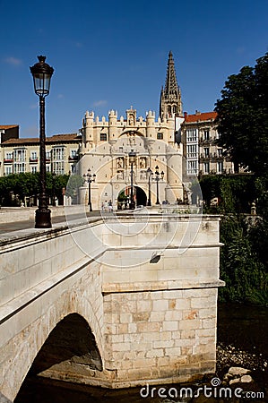 Bridge and Arch of Santa Maria, Burgos. Spain Stock Photo