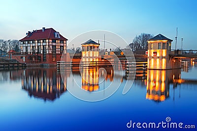 Bridge architecture on Elblag canal at night Stock Photo