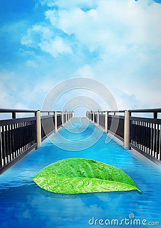 The bridge blue sky, Leaves nature background, poster Stock Photo