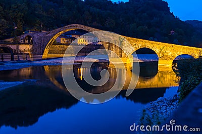 Devil`s Bridge, at Borgo a Mozzano, Italy Stock Photo