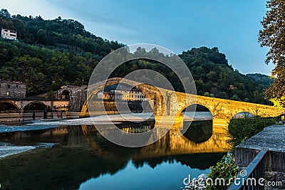 Devil`s Bridge, at Borgo a Mozzano, Italy Stock Photo