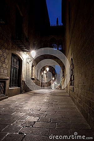 Bridge Between Buildings in Barri Gotic Quarter, Barcelona Stock Photo