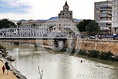 Bridge called Puente Nuevo over The Segura River in Murcia Editorial Stock Photo