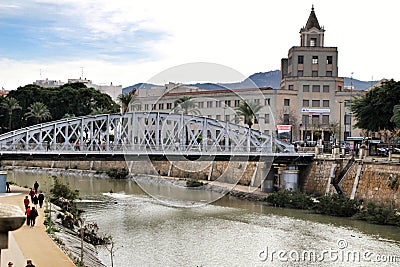 Bridge called Puente Nuevo over The Segura River in Murcia Editorial Stock Photo