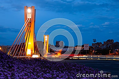 Bridge of Can Peixauet at spring twilight, Barcelona Editorial Stock Photo