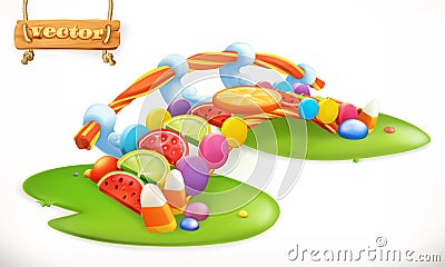 Bridge of candies. Sweet land, fruit candy vector icon Vector Illustration