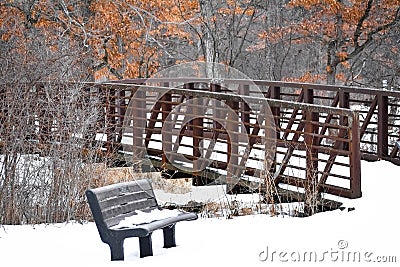 Bridge at Chain O`Lakes State Park, Winter Stock Photo
