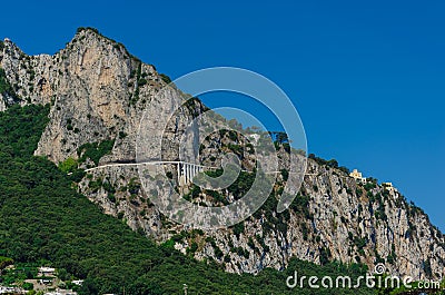 A bridge on the cliff on Capri island in Italy. Stock Photo