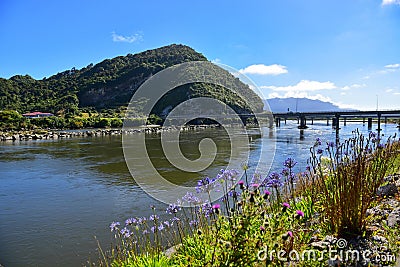 Bridge connecting to the hill in Greymouth, New Zealand Stock Photo