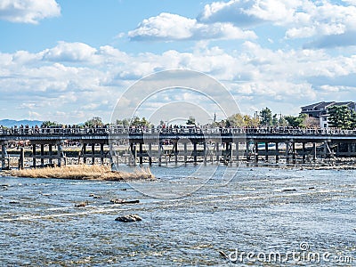 Bridge cross river in Arashiyama, Japan Editorial Stock Photo