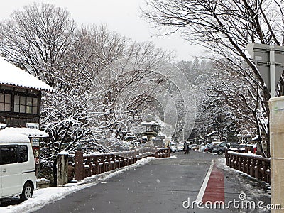 Omihachiman Moat Bring In Winter Snow, Shiga Japan. Editorial Stock Photo