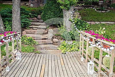 Bridge decorated for wedding Stock Photo