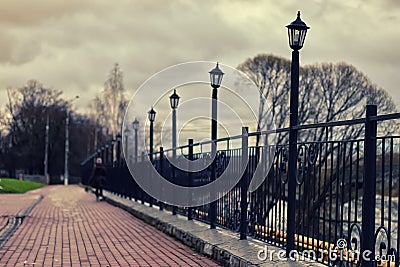 Bridge fence wrought with lights Stock Photo