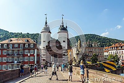 Bridge gate to the Old Bridge in Heidelberg Editorial Stock Photo