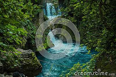 Bridge of God Waterfalls San Luis PotosÃ­ waterfall in the middle of the tropical forest Stock Photo