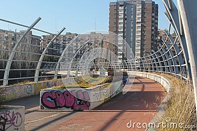 Bridge on highway with graffiti Stock Photo