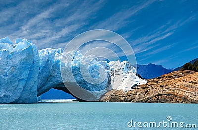 Bridge of ice in Perito Moreno glacier. Stock Photo