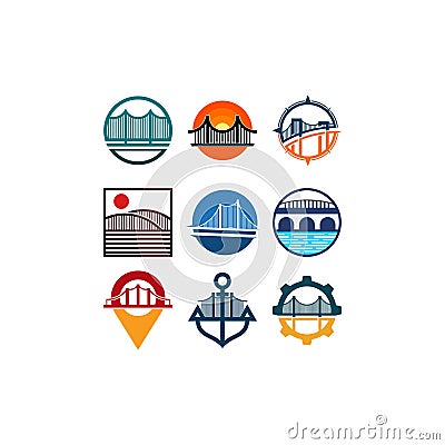 bridge icon logo set template collection, design, logos, logotype element for template Vector Illustration