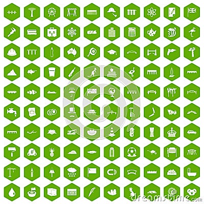 100 bridge icons hexagon green Vector Illustration